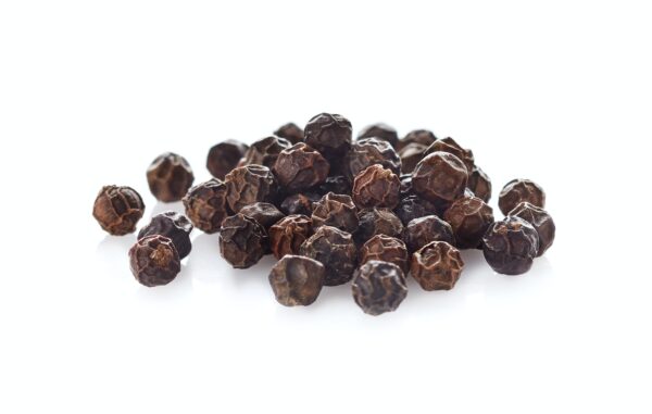 Black pepper on white background